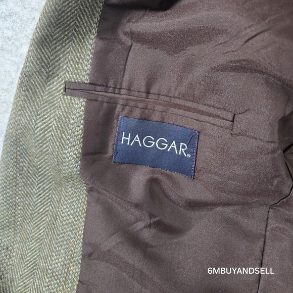 Haggar Herringbone Wool Sport Coat Blazer Made USA Men's 42R Y2K - Picture 2 of 9